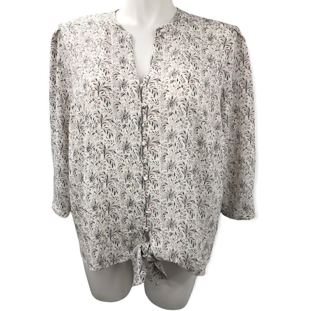 1 State front knot floral print blouse